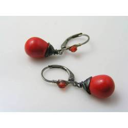 Red and Black Czech Drop Earrings