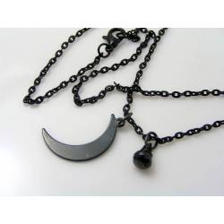 Black Necklace with Crescent Moon Pendant and Black Spinel