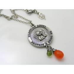 Guardian Angel Necklace with Carnelian and Peridot