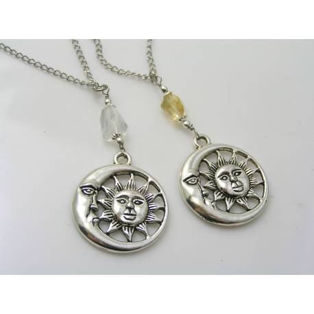 Sun and Moon Necklaces with Citrine and Ice Quartz