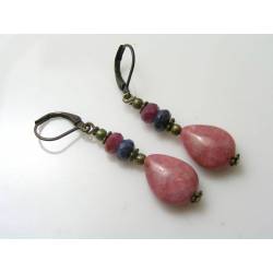 Rhodonite, Ruby and Sapphire Earrings