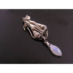 Cat Brooch with Moonstone