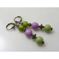Czech Glass Bead Earrings, Purple and Green