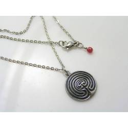 Labyrinth Necklace with Birthstone Ruby, July