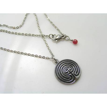 Labyrinth Necklace with Birthstone Ruby, July