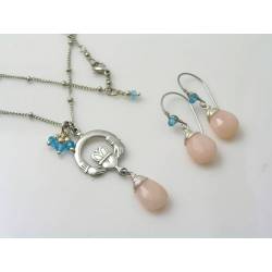 Pink Opal Necklace and Earrings Set