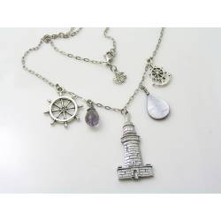 Lighthouse Necklace with Iolite and Mother-of-Pearl