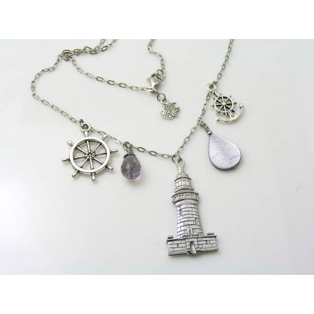 Lighthouse Necklace with Iolite and Mother-of-Pearl