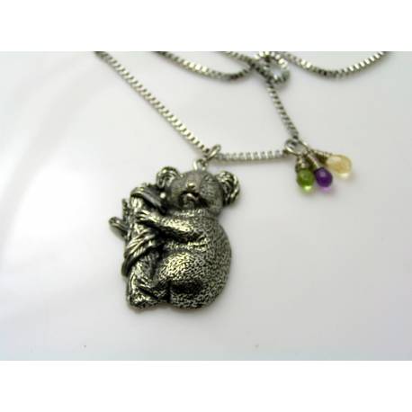 Koala Pendant Necklace with Gemstones