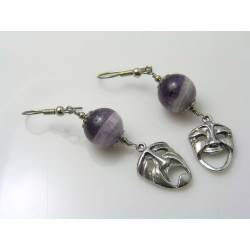 Comedy and Tragedy Mask Earrings, Chevron Amethyst