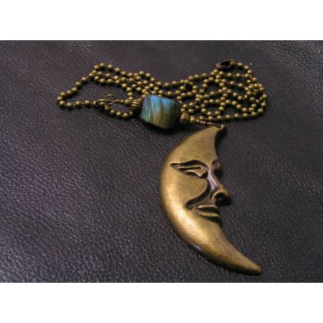 Huge Moon Necklace with Labradorite