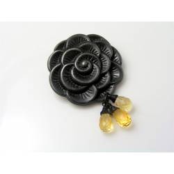 Black Rose with Citrine Brooch