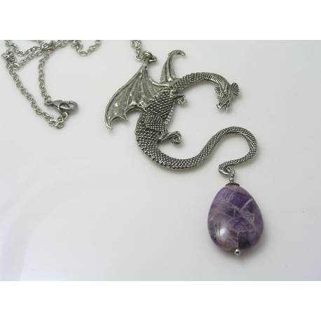 Large Dragon Necklace with Amethyst Pendant