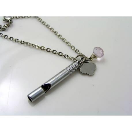 Initial Necklace with Whistle Charm and Amethyst