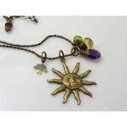 Sun Pendant Necklace with Amethyst, Citrine, Peridot and Garnet