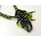 Seed Bead Spiral Necklace with Agate Leaf Pendant