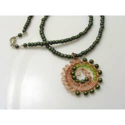 Copper Spiral Pendant, Seed Bead Necklace