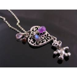 Teddy Bear Necklace with Gemstones