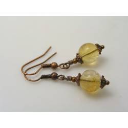 Citrine Earrings, Antique Copper