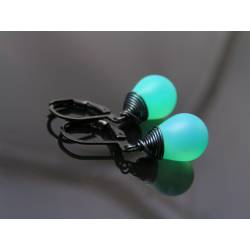 Matte Lighter Green Czech Glass Teardrop Earrings