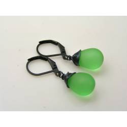 Matte Green Earrings, Czech Glass