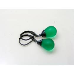 Matte Green Czech Glass Teardrop Earrings