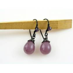 Smooth Lavender Czech Glass Teardrop Earrings