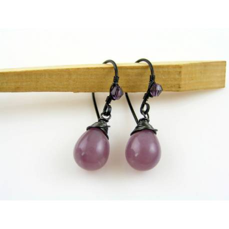 Smooth Lavender Czech Glass Teardrop Earrings