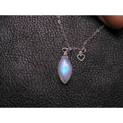 Rainbow Moonstone and Heart Sterling Necklace