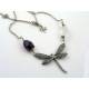 Dragonfly Necklace, Amethyst and Rock Quartz
