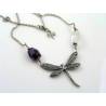 Dragonfly Necklace, Amethyst and Rock Quartz