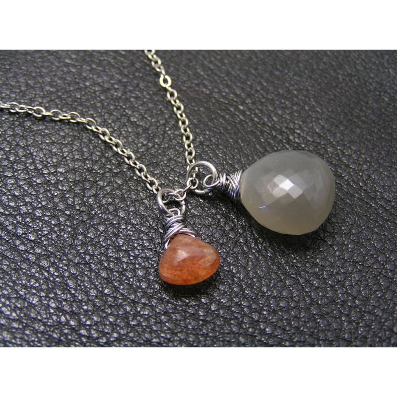 Grey Moonstone and Sunstone Necklace Wedunit Jewels