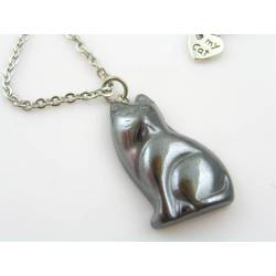 Hematite Gemstone Cat Necklace