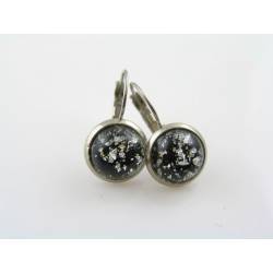 Silver and Black Cabochon Earrings