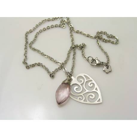 Filigree Heart with Pink Mystic Quartz Necklace