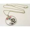 Rose Pendant Necklace with Pink and Aqua Gemstone Drops