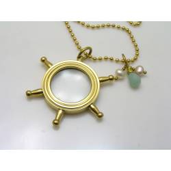 Magnifying Glass Necklace with Larimar and Pearls