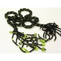 Seed Bead Rope Necklace, Black and Green