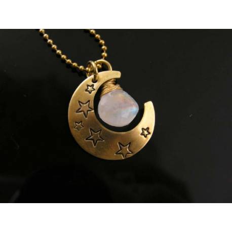 Moon Necklace with Rainbow Moonstone