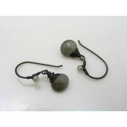 Black Earrings with Grey Moonstones