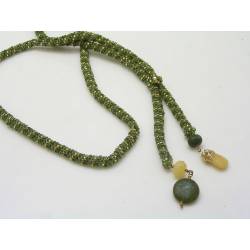 Seed Bead Rope Necklace With Jade Gemstones