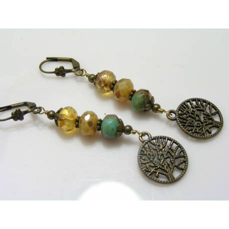 Tree of Life Earrings, Czech Glass Beads