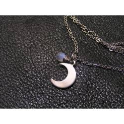Cute Crescent Moon and Rainbow Moonstone Necklace