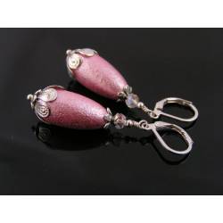Pink and silver earrings with vintage lucite beads