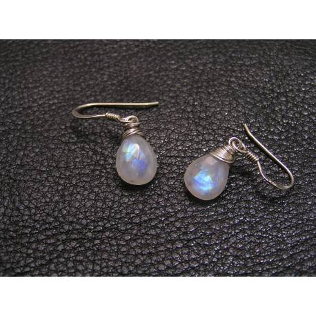 Rainbow Moonstone Earrings with Sterling Silver Ear Wires