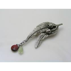 Gum Leaf Brooch, Mookaite and Prehnite