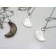 Crescent Moon Necklaces, Carved Coconut Shell and genuine Mother of Pearl
