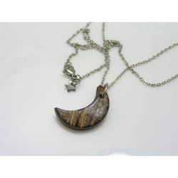 Crescent Moon Necklace, Carved Coconut Shell Moon