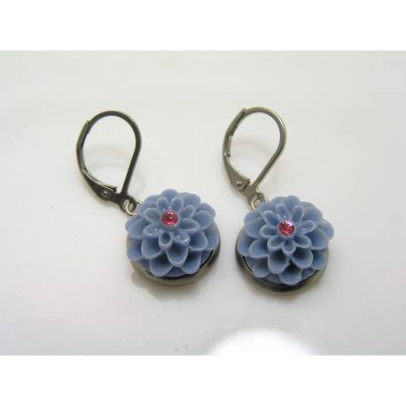 Crystal Set Blue Flower Earrings