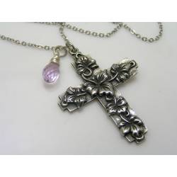 Ornate Cross and Chrysoprase Drop (Birthstone for May)